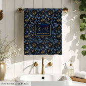 Navy Gold Floral Bath Towels Chic Personalized Set バスタオルセット
