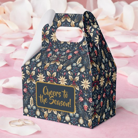 Navy & Gold Floral Christmas Pattern フェイバーボックス (ウェディング)