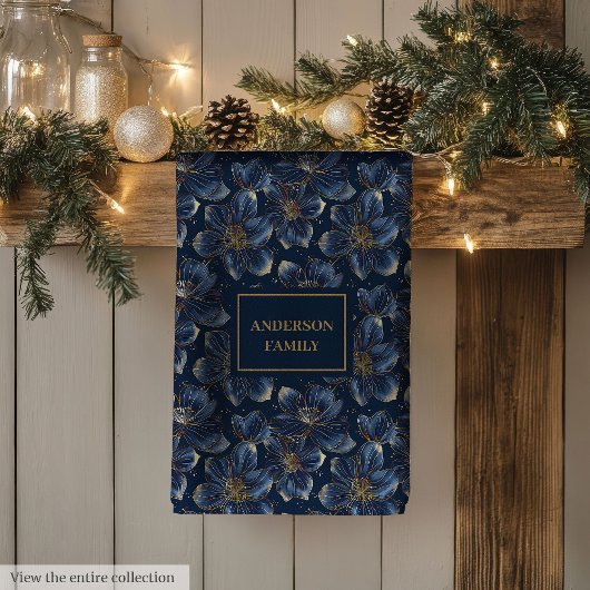 Navy Gold Floral Dish Towel Chic Personalized Gift キッチンタオル