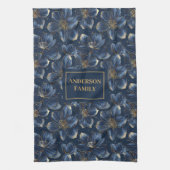 Navy Gold Floral Dish Towel Chic Personalized Gift キッチンタオル (縦)