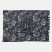 Navy Gold Floral Elegant Monogram Kitchen Towel キッチンタオル (横)