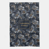 Navy Gold Floral Elegant Monogram Kitchen Towel キッチンタオル (縦)