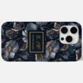 Navy Gold Floral iPhone Case Chic Quinceañera Gift Case-Mate iPhoneケース (裏面 (横))