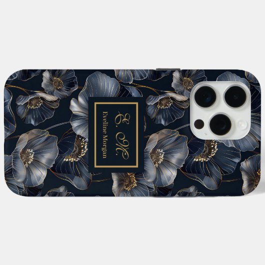 Navy Gold Floral iPhone Case Chic Quinceañera Gift Case-Mate iPhoneケース (裏面 (横))