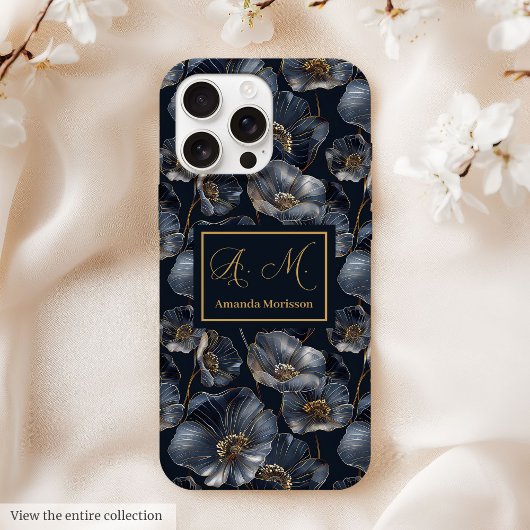 Navy Gold Floral iPhone Case Chic Quinceañera Gift Case-Mate iPhoneケース