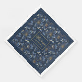 Navy Gold Floral Napkins Chic Wedding Table Decor (コーナー)