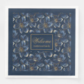 Navy Gold Floral Napkins Chic Wedding Table Decor (正面)