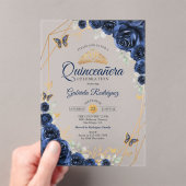 Navy Gold Floral Quinceanera アクリル招待状 (インサイチュ (ポータブル))