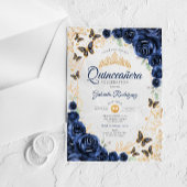 Navy Gold Floral Quinceanera アクリル招待状