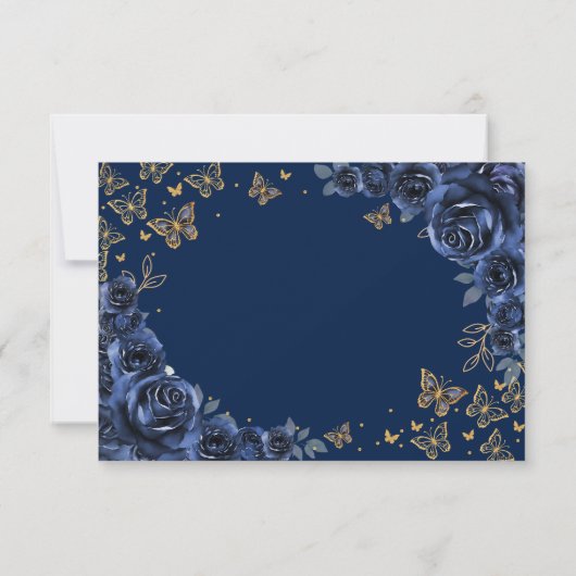 Navy Gold Floral Quinceanera サンキューカード (裏面)