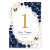 Navy Gold Floral Quinceanera テーブルナンバー (裏面)