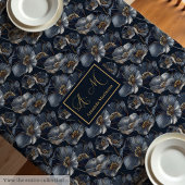 Navy Gold Floral Tablecloth Elegant Monogram Gift テーブルクロス
