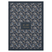 Navy Gold Floral Tablecloth Elegant Monogram Gift テーブルクロス (正面)