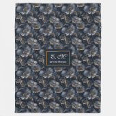 Navy Gold Floral Throw Elegant Monogram Blanket フリースブランケット (正面)