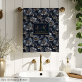 Navy Gold Floral Towels Elegant Monogram Accent バスタオルセット