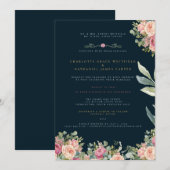 Navy & Gold Floral Wedding Invitation | Elegant Ro 招待状 (正面/裏面)