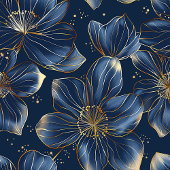 Navy Gold Flowers Shower Curtain Lux Minimalist シャワーカーテン
