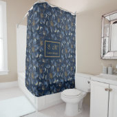 Navy Gold Flowers Shower Curtain Lux Minimalist シャワーカーテン (インサイチュ)