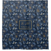 Navy Gold Flowers Shower Curtain Lux Minimalist シャワーカーテン (正面)