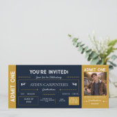 Navy & Gold Graduation Faux Ticket |  Invitation 招待状 (スタンド正面)