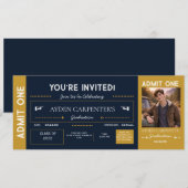 Navy & Gold Graduation Faux Ticket |  Invitation 招待状 (正面/裏面)