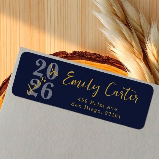 Navy Gold Graduation Return Address Labels Custom ラベル