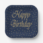 Navy Gold  Happy Birthday ペーパープレート (正面)