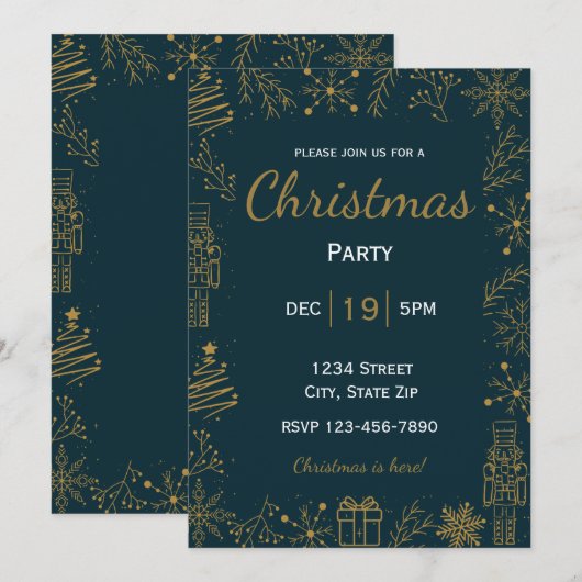 Navy & Gold Holiday Invitation | Modern Glam 招待状 (正面/裏面)