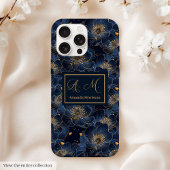 Navy Gold iPhone Case Lux Monogram Floral Accent Case-Mate iPhoneケース