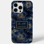 Navy Gold iPhone Case Lux Monogram Floral Accent Case-Mate iPhoneケース (裏面)