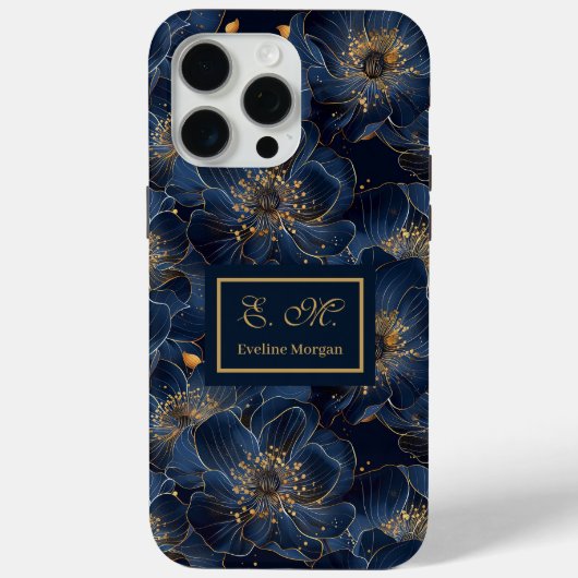 Navy Gold iPhone Case Lux Monogram Floral Accent Case-Mate iPhoneケース (裏面)
