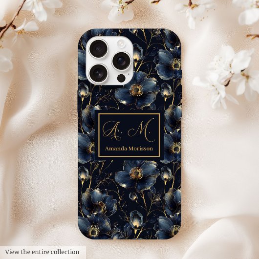 Navy Gold iPhone Case Sweet Sixteen Floral Design Case-Mate iPhoneケース