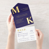 Navy & Gold Large Initials Elegant Typography オールインワン招待状 (切り取り部)