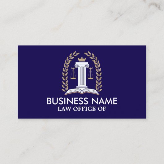 Navy Gold Laurel Scale of Justice Lawyer 名刺 (正面)