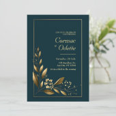 Navy Gold Leaf Botanical Wedding 招待状 (スタンド正面)