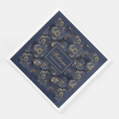 Navy Gold Lux Napkins Custom Name Floral Accent (コーナー)