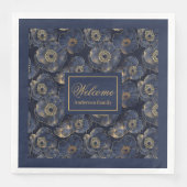 Navy Gold Lux Napkins Custom Name Floral Accent (正面)