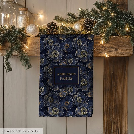 Navy Gold Lux Towel Custom Name Floral Accent キッチンタオル