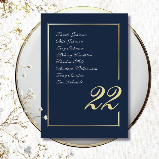 Navy Gold Minimal Script Calligraphy Wedding テーブルナンバー