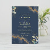 Navy Gold Modern Elegant Chic QR Code Wedding 招待状 (スタンド正面)
