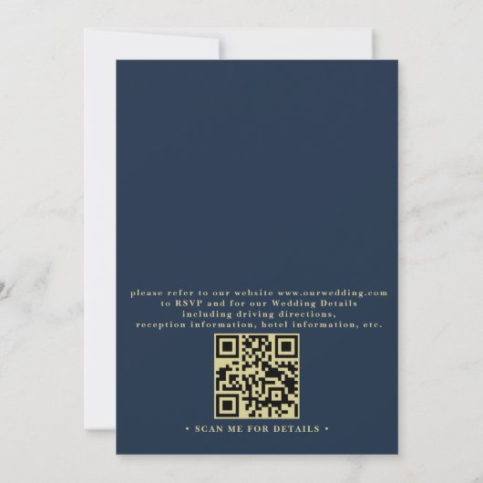 Navy Gold Modern Elegant Chic QR Code Wedding 招待状 (裏面)