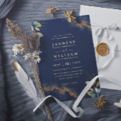 Navy Gold Modern Elegant Chic QR Code Wedding 招待状