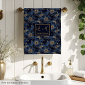Navy Gold Monogram Towels Chic Wedding Gift バスタオルセット