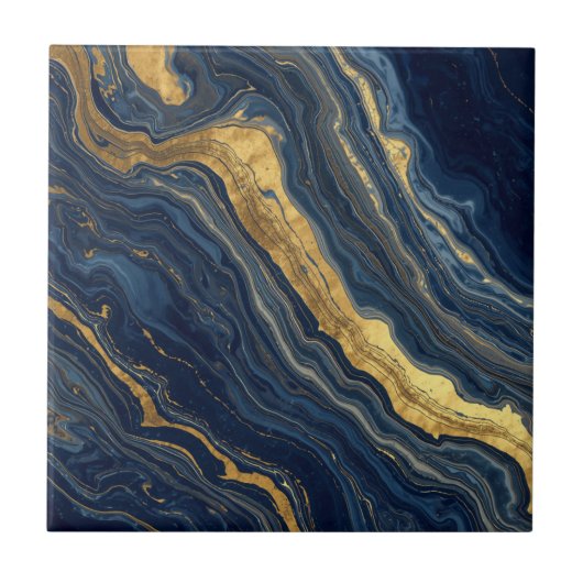 Navy & Gold Natural Marble – Luxury Ceramic Tile タイル (正面)