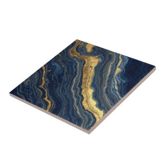 Navy & Gold Natural Marble – Luxury Ceramic Tile タイル