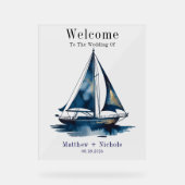Navy Gold Nautical Boat Gold Wedding Welcome Sign アクリルサイン (正面)