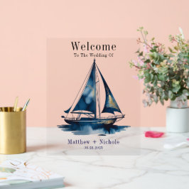 Navy Gold Nautical Boat Gold Wedding Welcome Sign アクリルサイン
