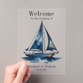 Navy Gold Nautical Boat Gold Wedding Welcome Sign アクリル招待状 (インサイチュ (ポータブル))