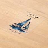 Navy Gold Nautical Boat Gold Wedding Welcome Sign アクリル招待状 (レイダウン)