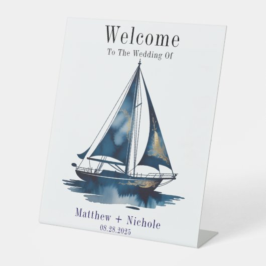 Navy Gold Nautical Boat Gold Wedding Welcome Sign 台座サイン (正面)